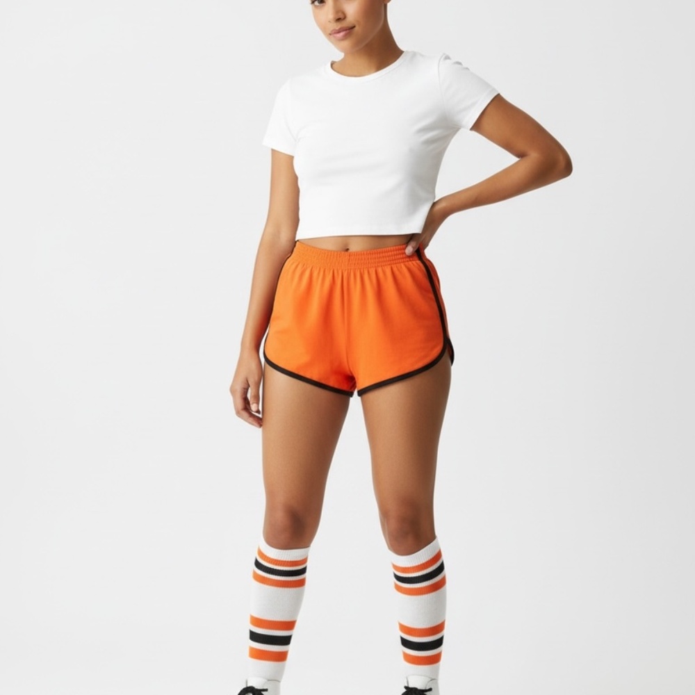 DEADSTOCK 80s NOS Orange Dolphin Dodger Sportswear Athletic High Waist Shorts S